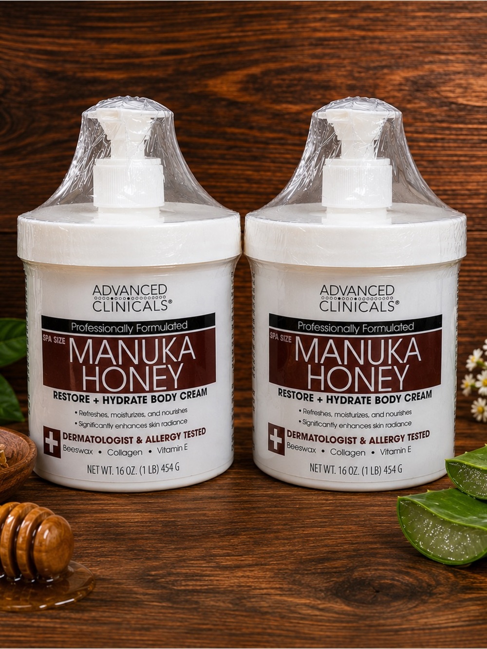 2 Pack Advanced Clinicals Manuka Honey Restore + Hydrate DC Body Cream 16 oz